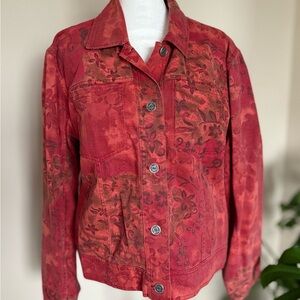 RARE Boutique Reversible Red Floral Jean Jacket, Size L